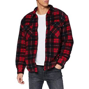 Urban Classics Heren houthakkersjas van polar fleece met sherpa binnenvoering gevoerd, lumberjack geruit, flanellen hemd-look, maat S tot 5XL, rood/zwart, L