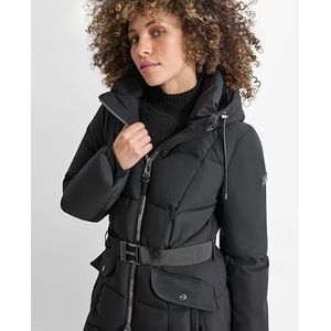 DKNY Dames Zip Front Met Riem Maxi Coat Zwart, X-Large, zwart, XL