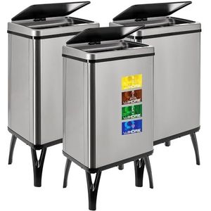 WELL HOME MOBILIARIO & DECORACIÓN 3 x Smart vuilnisemmer, 40 l, hoogte: 71,5 x 35,5 x 26 cm, grijs met magnetische etiketten