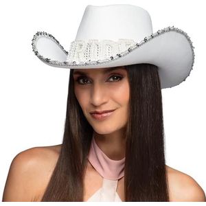 Boland 01436 - Cowboyhoed Bruid, hoed voor JGA, carnaval en themafeest, bruiloft, bruid