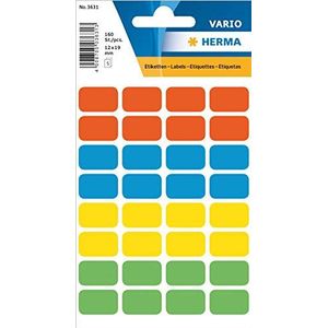 HERMA 3631 multifunctionele etiketten mini (12 x 19 mm, 5 velles, papier, mat) zelfklevend, permanent klevende huishoudelabels voor handschrift, 160 stickers, kleurrijk
