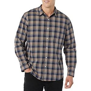 Amazon Essentials Slim-Fit Stretch Poplin overhemd met lange mouwen, goud marineblauw geruit, Large