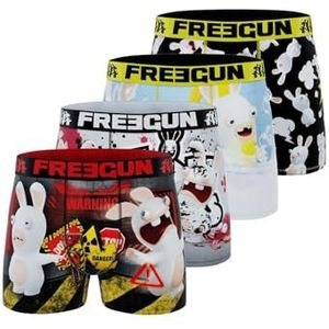 FREEGUN Boxershorts voor heren, konijnen, herenonderbroek, ultrazacht en comfortabel (4 stuks), rood/turquoise/wit/geel, S