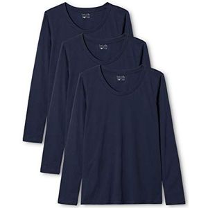 Berydale Dames Shirt met lange mouwen en ronde hals, gemaakt van 100% katoen, Donkerblauw, set van 3, XS
