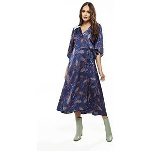 Liquorish Vrouwen Marine Gebaseerde Bloemenprint Maxi Wrap Jurk met Blauwe Kant Details Bruiloft, 16