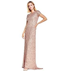 Adrianna Papell Women's Short-Sleeve All Over Sequin Gown, Rosegold, 2