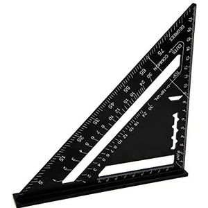 7 Inch zwarte driehoekige liniaal, timmerman vierkante driehoek regel aluminiumlegering driehoek liniaal hoge precisie meetgereedschap voor timmerman ingenieur