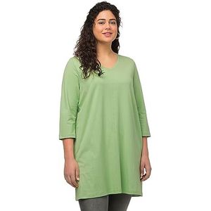 Ulla Popken Dames longshirt met verticale naden, V-hals A-lijn T-shirt, Pastelgroen., 46/48 Grote maten