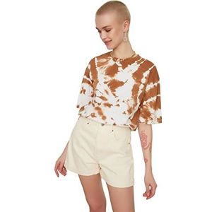 Trendyol Dames Camel Batik patroon los gebreid T-shirt, extra klein