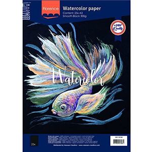 Vaessen Creative 2911-9105 Florence glad aquarelpapier, zwart, 300 gram/m², 25 stuks, DIN A3, voor aquarelschilderen, handlettering, penseelbelettering en ander papierknutselwerk, papier