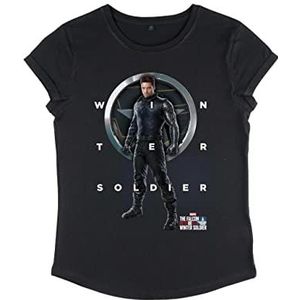 Marvel Dames Falcon and The Winter Soldier Grid Text Roll Sleeve T-Shirt, Zwart, XL, zwart, XL
