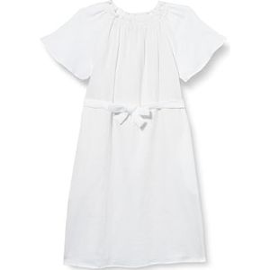 Mimo Meisjesjurk met korte mouwen, casual jurk, wit, 140 cm