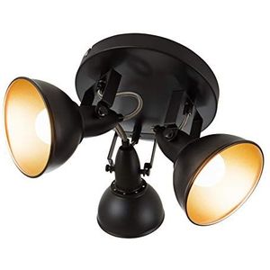 BRILONER - Plafondlamp, plafondlamp, rondel 3 draaibare en zwenkbare spots in retro/vintage design, D: 21 cm metaal E14, zwart-goud 21 x 15,6 cm
