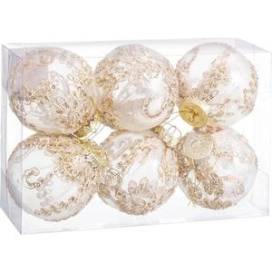 BigBuy Christmas Kerstballen, champagne, kunststof stof, 8 x 8 x 8 cm (6 stuks)