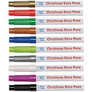 Baker Ross FE832 Kerstmis multifunctionele Deco Paint Pennen - Pak van 10, brede punt, ideaal voor schilder activiteiten op hout, porselein, glas, plastic en metaal