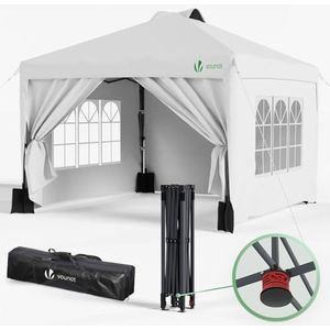 VOUNOT Tuinpaviljoen, 3 x 3 m, pop-up, opvouwbaar, met wanden, waterdicht, uv-bescherming, ademend, in hoogte verstelbaar, met draagtas, eenvoudige installatie, wit