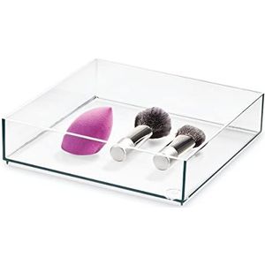 iDesign Opberglade uit de Signature Series van Sarah Tanno, groot, vierkant PET-make-updienblad voor schoonheidsproducten, cosmetisch organisatiesysteem, helder/mat wit, 20,3 x 20,3 cm x 5 cm