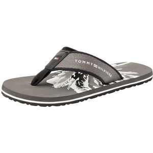 Tommy Hilfiger Heren Hilfiger Palm Print Beach Sandal Flip Flop, Dark Ash, 6.5 UK, Donkere as, 40 EU