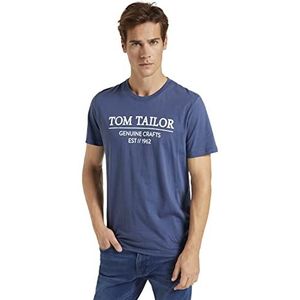 TOM TAILOR T-shirt met logo-print van biologisch katoen heren 1021229,26011 - Light Indigo Blue,XXS
