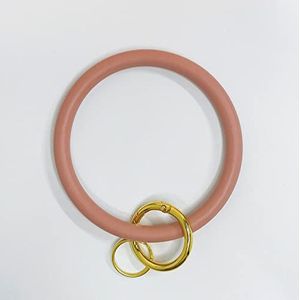 BESDILA Fruit roze siliconen ronde sleutelring armband met metalen sleutelhanger, pols sleutelhanger voor vrouwen meisjes