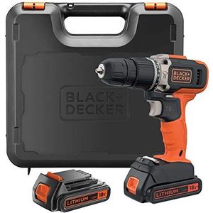 BLACK+DECKER BCD003C2K klopboormachine 18 V 21.000 ipm met 2 lithiumbatterijen 1,3 Ah en koffer