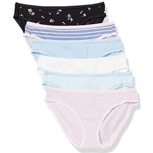 Amazon Essentials Women's Katoenen onderbroek in bikinimodel (verkrijgbaar in grote maten), Pack of 6, Blauw/Deftig bloemenpatroon/Lichtroze/Streep/Wit/Zwart Bloemig, 40