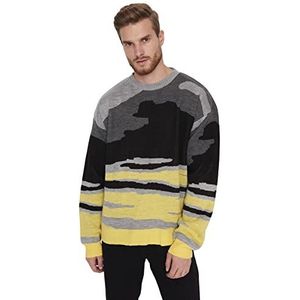 Trendyol Heren Crew Neck Colorblock Oversize Sweater Sweater, Zwart, L, Zwart, L