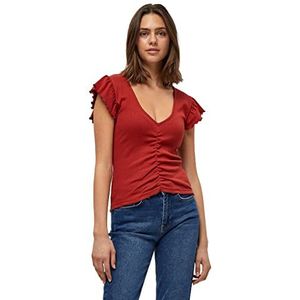 DESIRES Dames Dareen GOTS Ruche Tee T-shirt, Burnt Red, XL