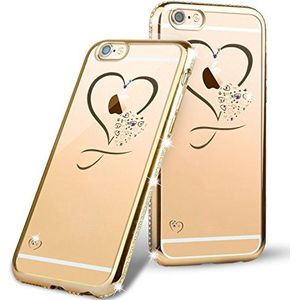 TheSmartGuard Glitterhoes compatibel met de iPhone 6S-6, hoes glitter strass case beschermhoes (4,7 inch) glamour, glitter, kristal-look met strasteentjes iPhone 6S-6, kleur: goud