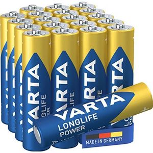 Varta Longlife Power AAA Micro LR03 batterij (verpakking met 20 stuks) Alkaline Batterijideaal voor speelgoed zaklamp controller en andere apparaten op batterijen, 20-pak, blister