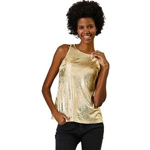 Allegra K Vrouwen Metallic Glanzend Mouwloos Party Club Shimmer Vest Tank Top Goud 4, Goud, 38