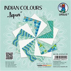 URSUS 41256103 Indian Colours Aqua, met 10 natuurlijk papier en 5 vellen gekleurd tekenpapier, eenzijdig bedrukt, met metalen effect en glitter veredeld