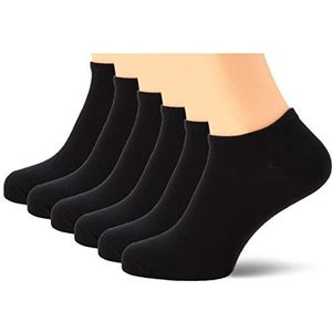 Nur Die Set van 6 sneakersokken van zacht en ademend katoen, korte sokken voor dames, zwart, 39-42 EU
