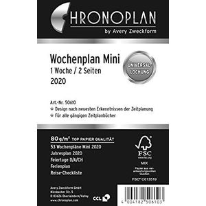 Chronoplan 50610 kalendervulling 2020 (weekplan mini in regels (79 x 125 mm), reserve kalender, ideaal voor gedetailleerde weekplanning, universele perforatie (1 week op 2 pagina's)) wit