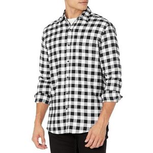 Amazon Essentials Men's Flanellen overhemd met lange mouwen (verkrijgbaar in grote en lange maten), Zwart Geruit, XS