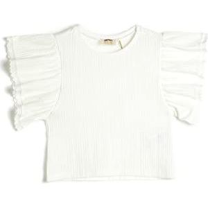 Koton Girls Voluminous T-shirt met ronde hals, geborduurde details, korte mouwen, wit (000), 5-6 Jaar