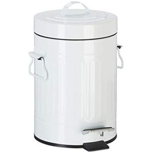 Relaxdays pedaalemmer vintage, afvalemmer voor keuken en badkamer, metaal, met pedaal, prullenbak, 3 liter, wit