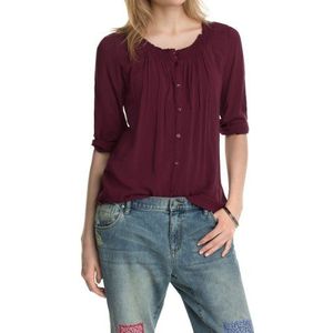 edc by ESPRIT Dames Regular Fit blouse VIP CARMENsolid, Rood (Dark Berry 656), S