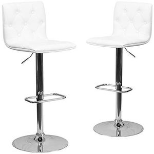 Flash Furniture barkruk, getuft, vinyl, in hoogte verstelbaar, verchroomde voet, zwart 2 Pack wit