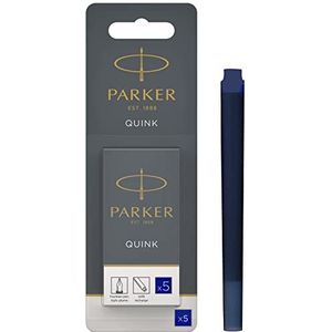 Parker 1950403 Quink navulpatronen voor vulpen, lange patronen, blisterverpakking met 5 stuks, blauwe inkt