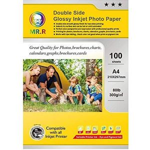 MR.R 300gsm 100 Vellen A4 Glanzend Inkjet Fotopapier dubbelzijdig Instant Droog Glanzend Fotopapier Waterdicht Glanzend Wit Fotobladen 210x297mm