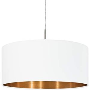 EGLO Hanglamp Pasteri, 1-pits textiel hanglamp van staal en stof, kleur: nikkel mat, wit, koper, fitting: E27, Ø: 53 cm