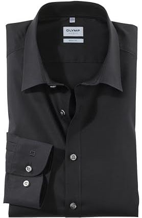 OLYMP Heren business hemd lange mouwen Level.Five.Body.Fit, effen, body fit, New York Kent, zwart 68, 38