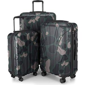 Suitline 3-delige kofferset Trolley-set trolleykoffer Harde koffer Reiskoffer, TSA, 55cm + 66cm + 76cm, 100% ABS, mat camouflage