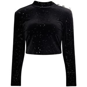 EUCALY Dames fluwelen shirt met glitter 19129192-EU01, zwart, S, zwart, S