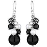 Elli Oorbellen dames rozen hanger met onyx en schelpparels in 925 sterling zilver, schelp, Onyx