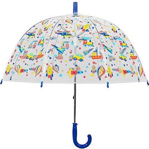 Susino Paraplu, klok/dome, transportvoertuig, jongens, transparante paraplu, kinderslot, ultralicht, robuust en lang, diameter 72 cm, autoparaplu