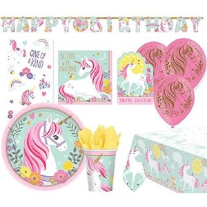 Amscan 9050 0384-66 - Partyset Magical Unicorn, 68-delig, wegwerpservies & decoratie, eenhoorn-motief, kinderverjaardag, themafeest