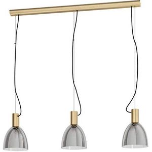 EGLO Hanglamp Lebalio, 3 lichtpunten, vintage, hanglamp van gepolijst staal en rookglas, eettafellamp, woonkamerlamp hangend met E27-fitting, L 112,5