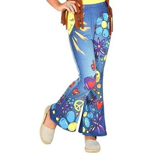 Widmann - Leggings hippie jeans, jaren '70, reggae, flowerpower, bloemen, carnaval, themafeest